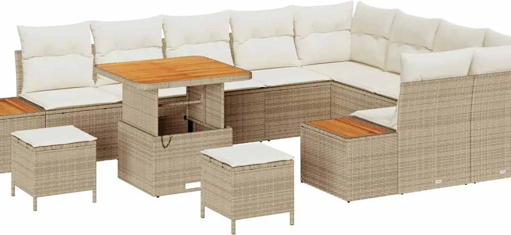 vidaXL Set de canapele pentru grădină cu pernă 12 pcs Bej Rattan poli