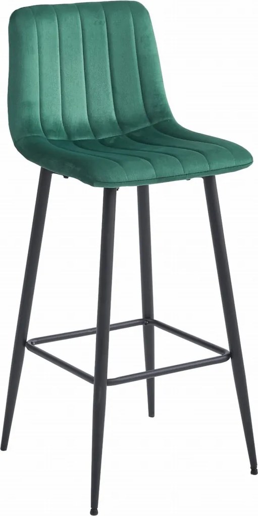 Scaun de bar POZZA VELVET cu picioare negre, verde inchis