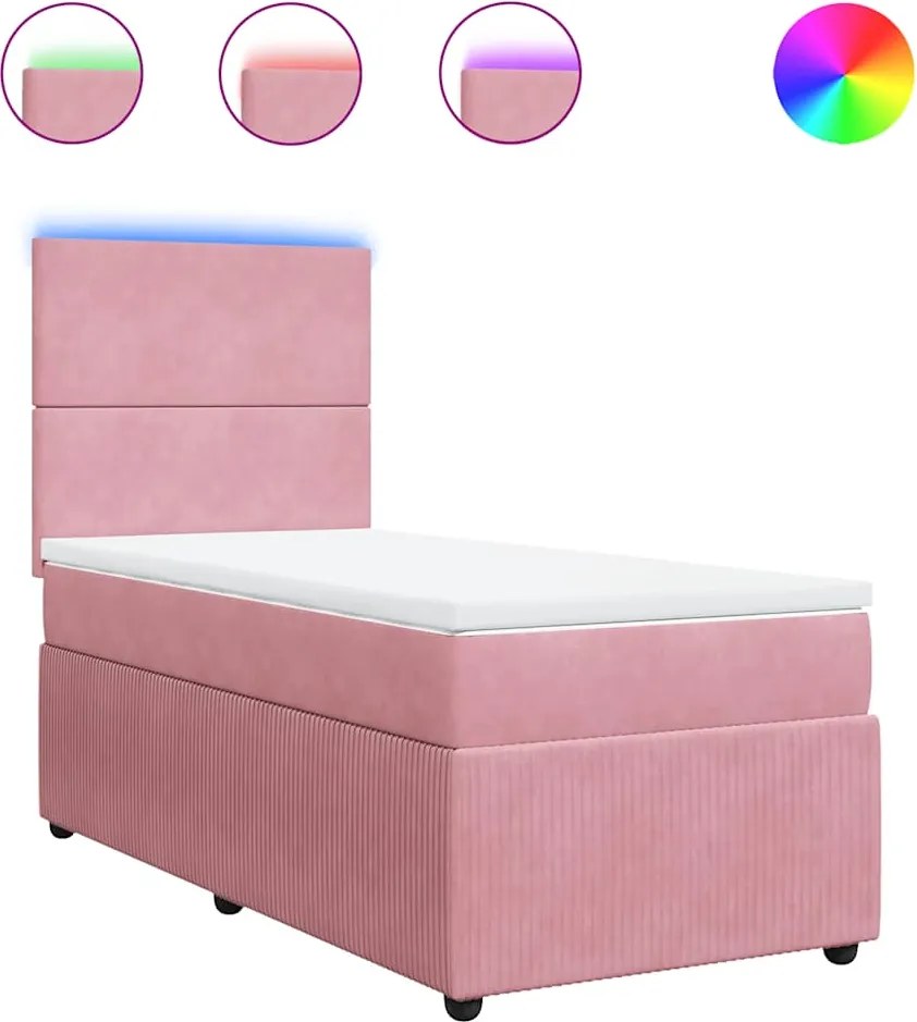 vidaXL Pat box spring cu saltea, roz, 100x200 cm, catifea