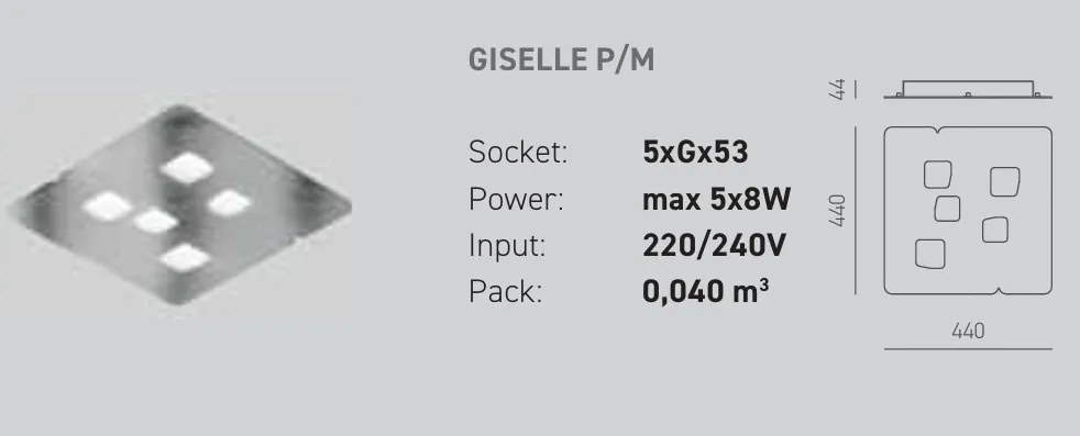 Plafoniera moderna GISELLE 44x44cm, alb, gri sau argintiu
