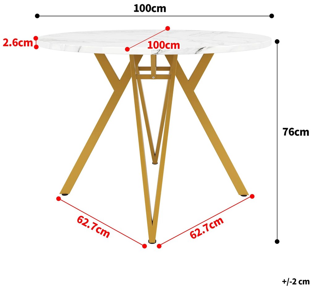 Masă rotundă pentru 4 persoane, Alb+Auriu | Aosom Romania