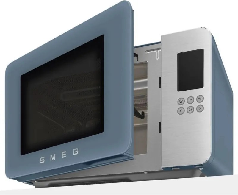 Cuptor cu microunde cu gratar 4in1 SMEG Collezione MOC01SBMEU, 1900 W, 29 l, 18 programe, Inchidere lenta, Semnal sonor, Ecran LCD, Albastru