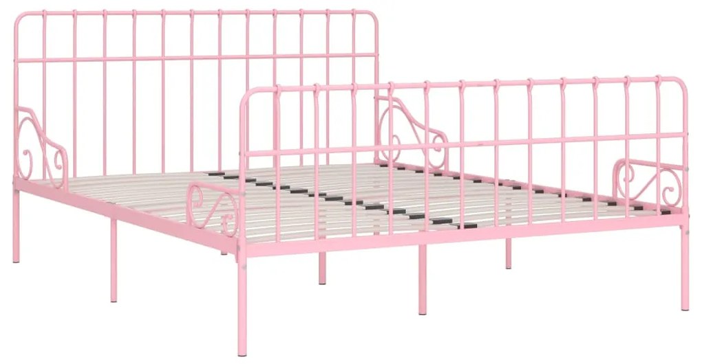 284628 vidaXL Cadru de pat cu bază din șipci, roz, 200 x 200 cm, metal