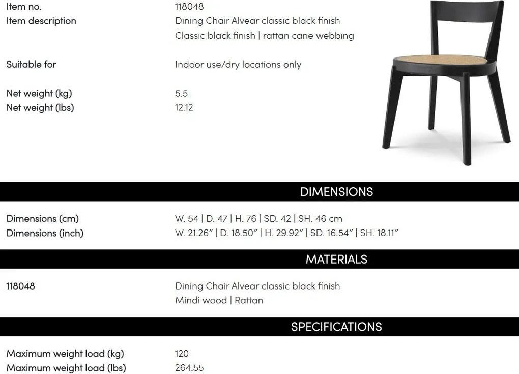 Scaun LUX design clasic Alvear negru, ratan