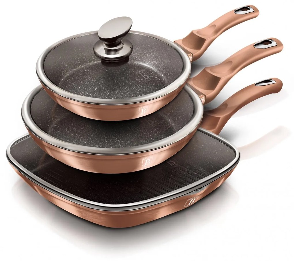 Set 3 tigai marmorate cu capac Rose Gold Berlinger Haus BH 6195