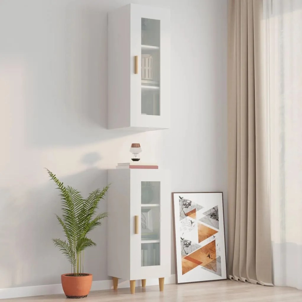 812453 vidaXL Dulap de perete suspendat, alb extralucios, 34,5x34x90 cm