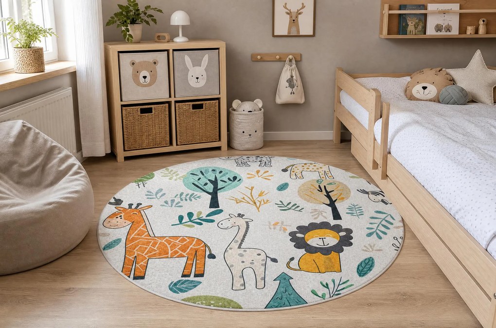 BAMBINO 61570 cerc covor lavabil Animale, Africa pentru copii anti-alunecare - cremă / verde