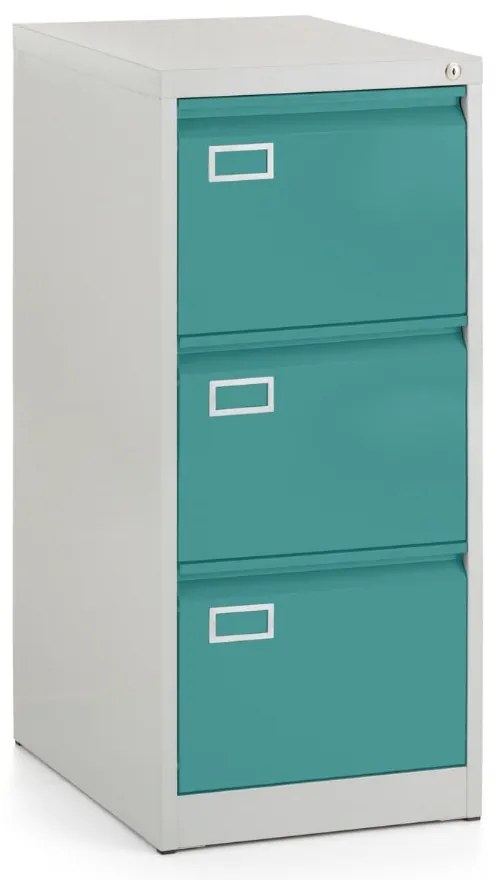 Dosar metalic A4 - 3 sertare, 45,5 x 62 x 101,5 cm, încuietoare cu cilindru, verde - ral 6033