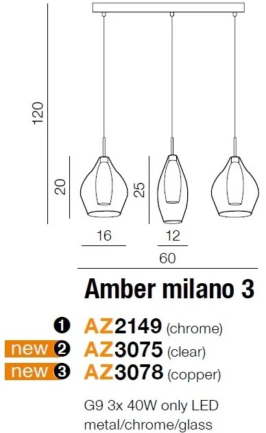 Lustra moderna AMBER MILANO 3 clar ZZ AZ3075