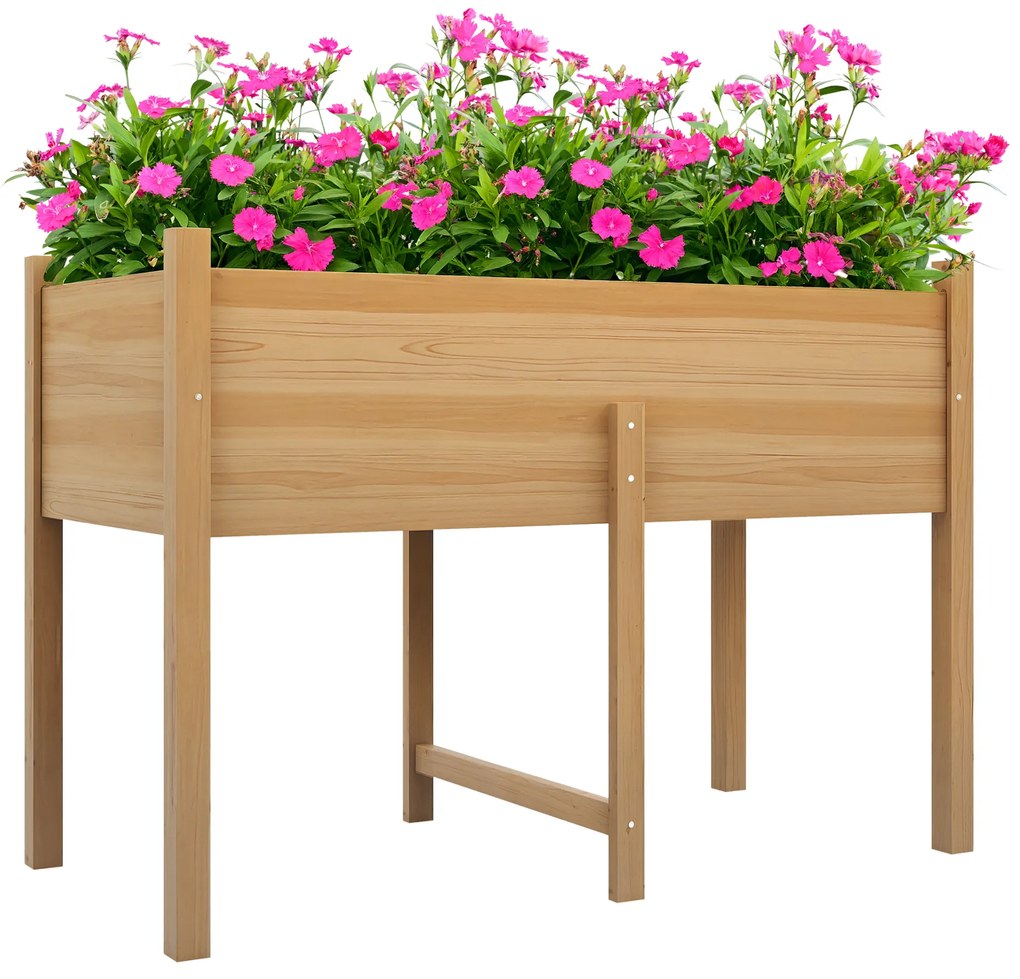Outsunny Pat de Gradina Inaltat din Lemn 115x55x80cm cu Orificii de Scurgere pentru Legume Flori | Aosom Romania
