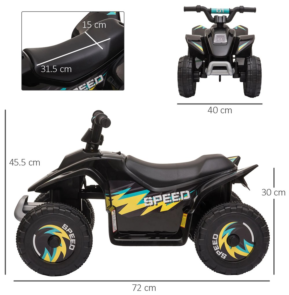 ATV Copii Electric cu Baterie Incarcabila HOMCOM, Viteza 2,8-4,6km/h, Varsta 18–48 Luni, Negru | Aosom Romania