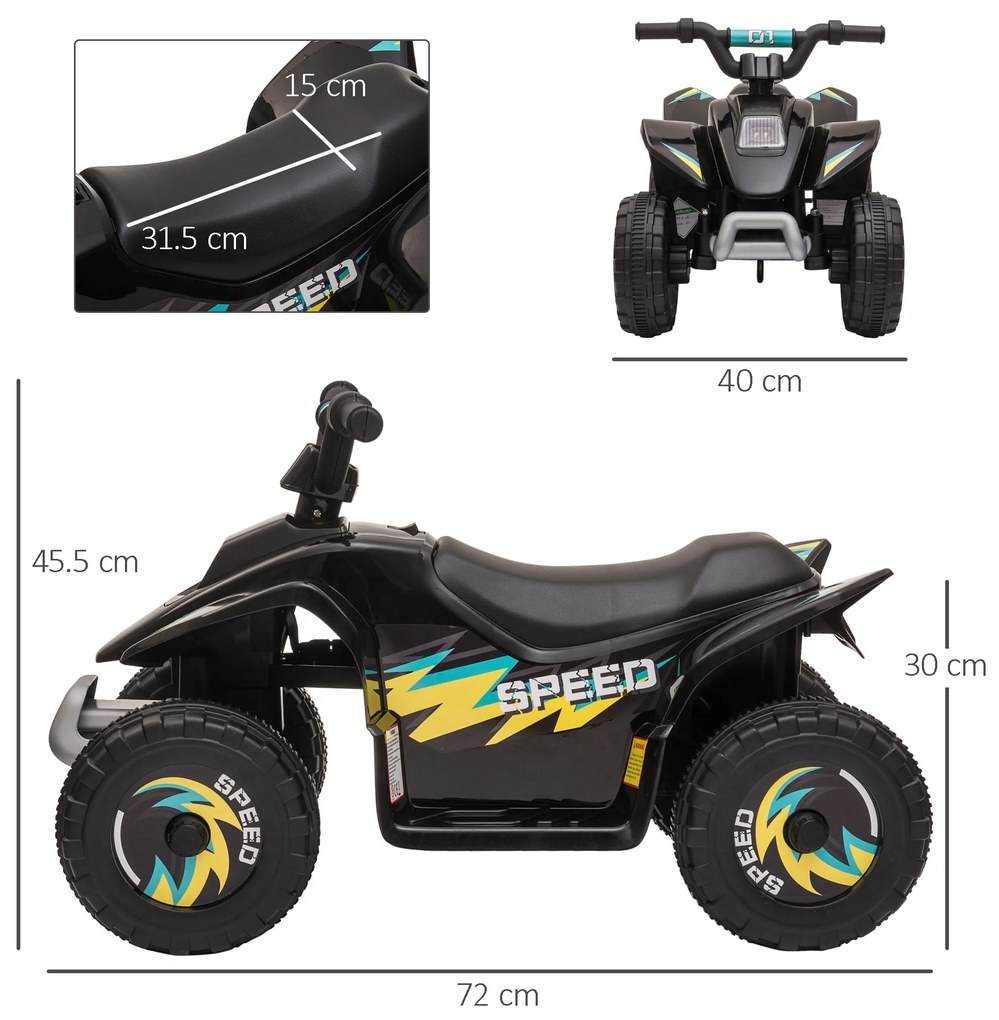 ATV Copii Electric cu Baterie Incarcabila HOMCOM, Viteza 2,8-4,6km/h, Varsta 3-5 Ani, Negru | Aosom Romania