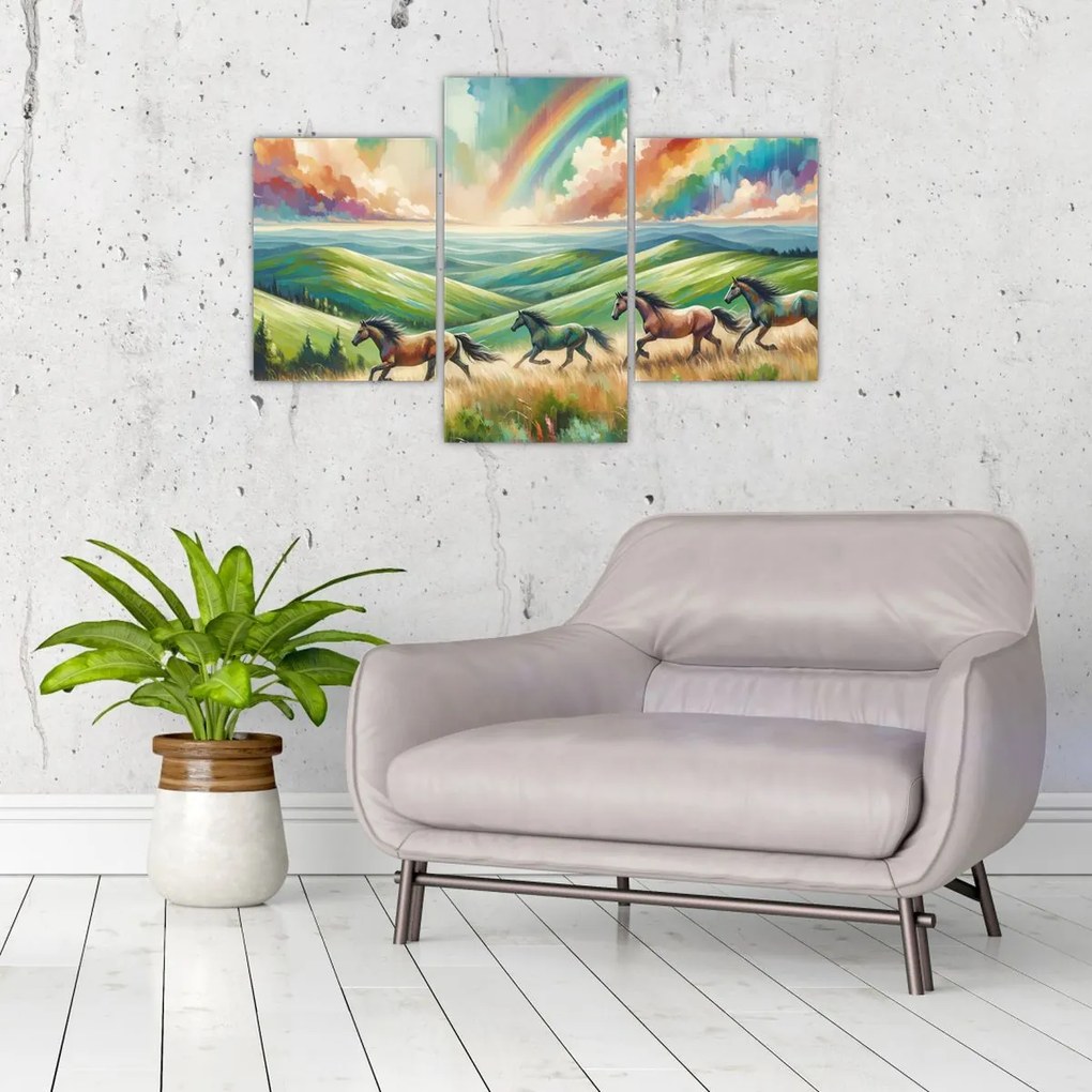 Tablou – Cai galopând prin peisaj (90x60 cm)