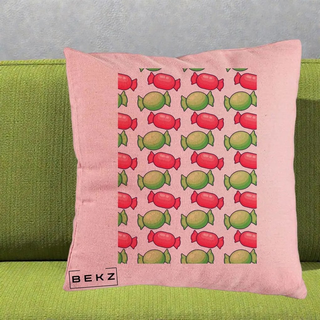 Perna Decorativa Bomboane Craciun Pattern, 40x40 cm, Roz, Husa Detasabila, Perna Inclusa, BEKZ®