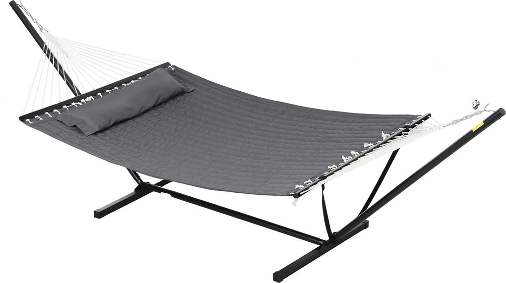 Outsunny Hamac de Grădină Portabil cu Structură, Pernă Integrată și Corzi de Siguranță, 368x93x110 cm, Gri Închis | Aosom Romania