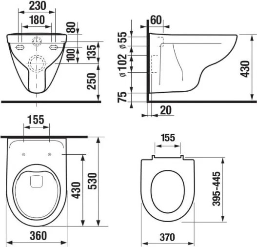 Vas WC suspendat + capac WC LYRA + plăcuță de acționare DUAL + modul pentru montaj în perete + garnitură