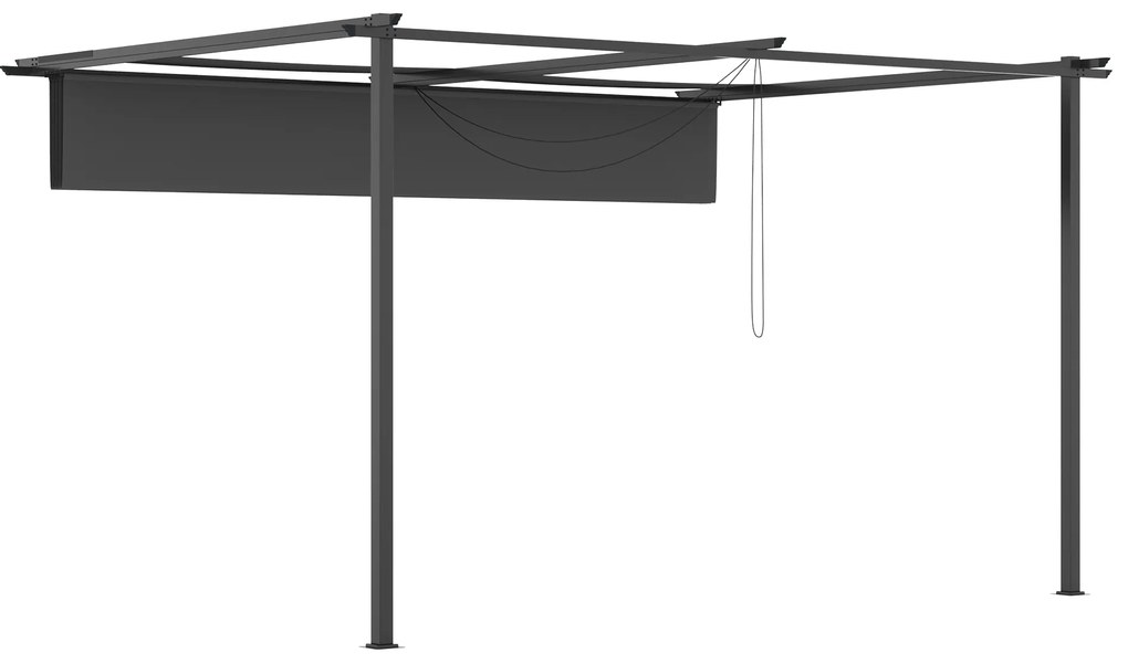 Foisor tip pergola Outsunny cu acoperis culisant, suruburi si carlige incluse, otel si poliester 390x290x220 cm, gri | Aosom Romania