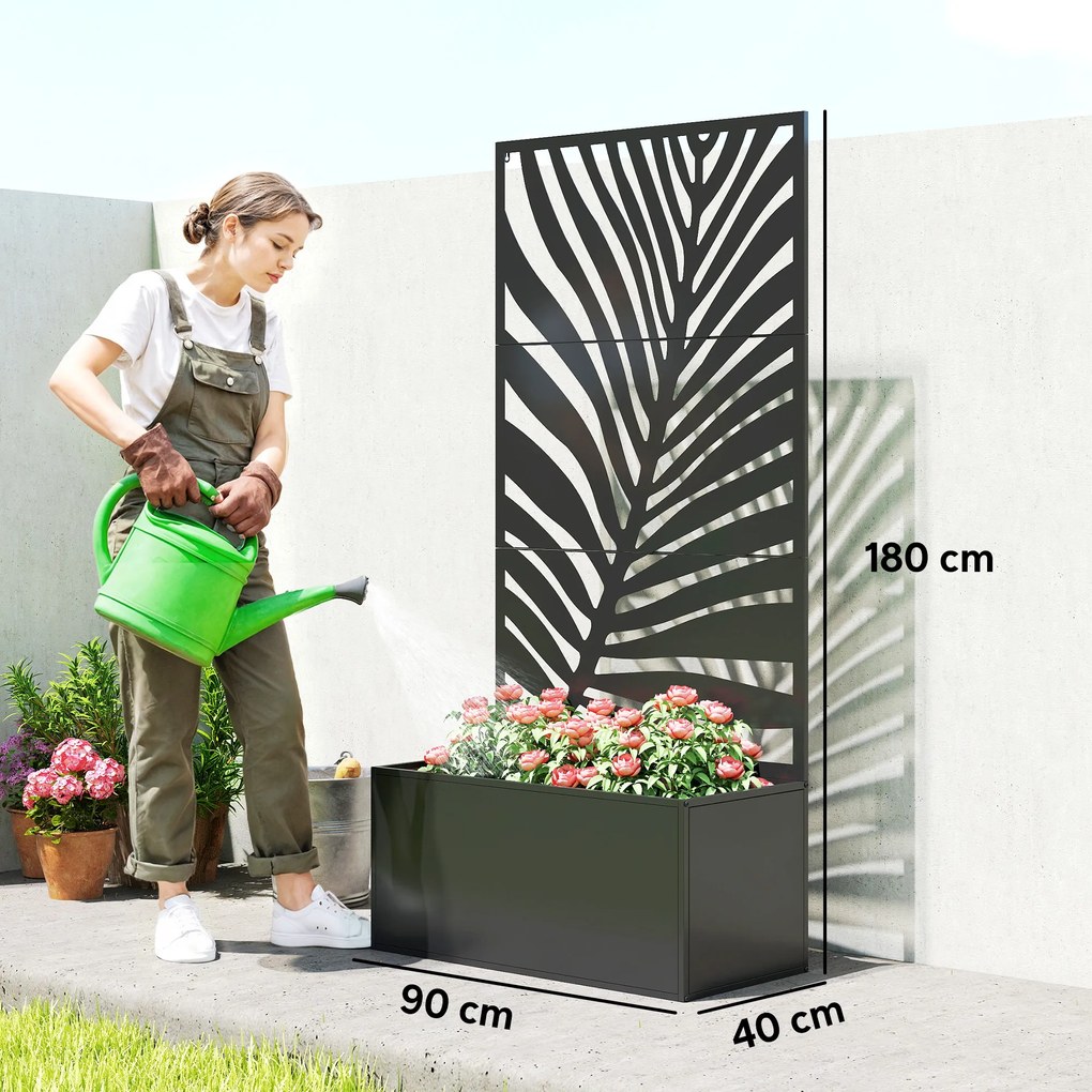 Outsunny Jardinieră cu spalier, ladă de flori, cu paravan, pentru plante cățărătoare, metal, 90 x 40 x 180 cm, negru | Aosom Romania