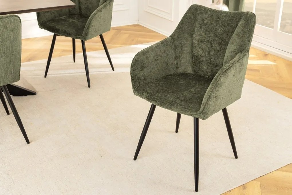 Set de 2 scaune pivotante, Metal Negru, Chenille Verde, AVIGNON A-46472 VC