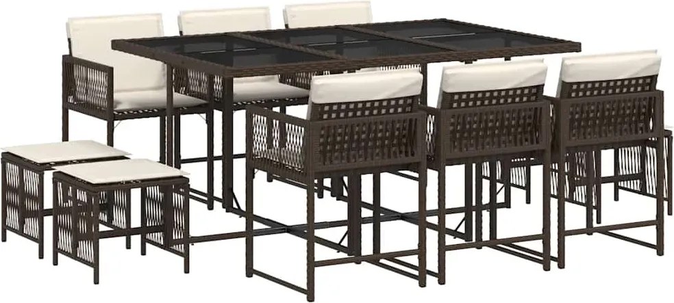 vidaXL Set mobilier de grădină cu perne, 11 piese, maro, poliratan