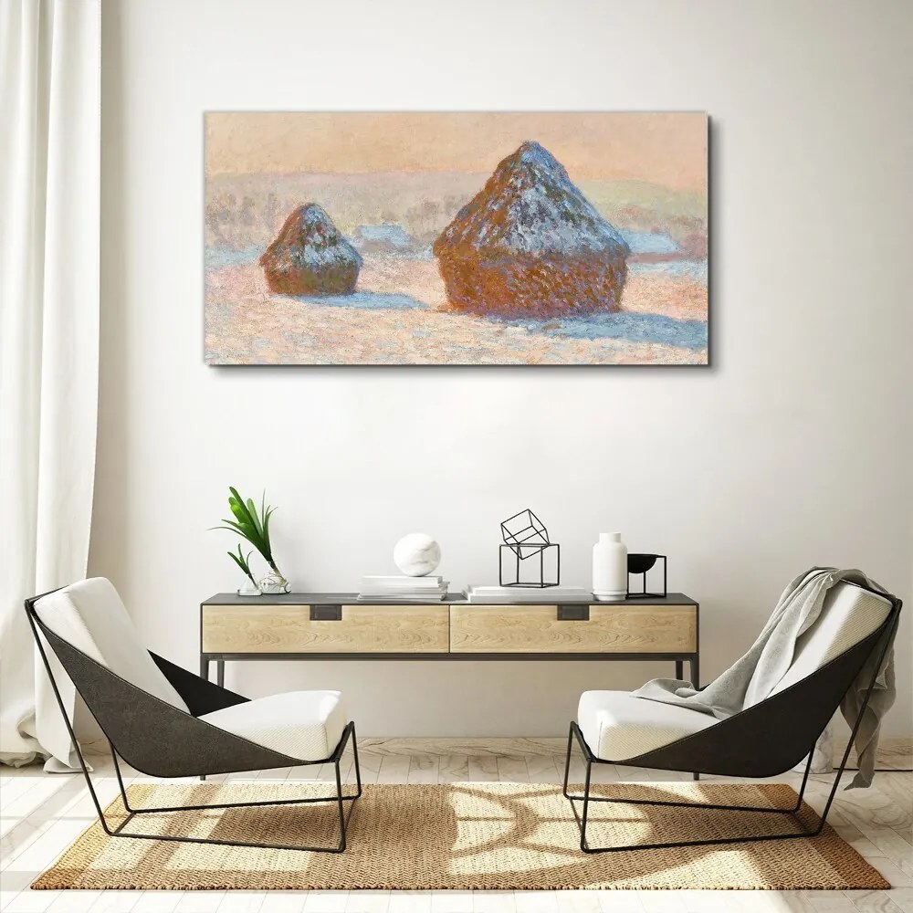 Tablou canvas Grainstacks Snow Monet Effect