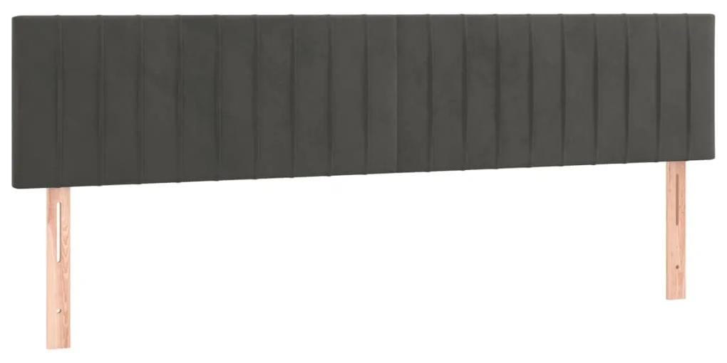 Pat box spring cu saltea, gri inchis, 160x200 cm, catifea Morke gra, 160 x 200 cm, Benzi verticale