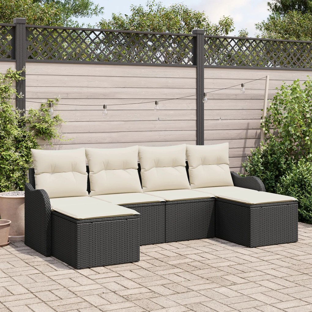 Set de canapea de grădină vidaXL 6 Piese cu perne Negru Poli Ratan