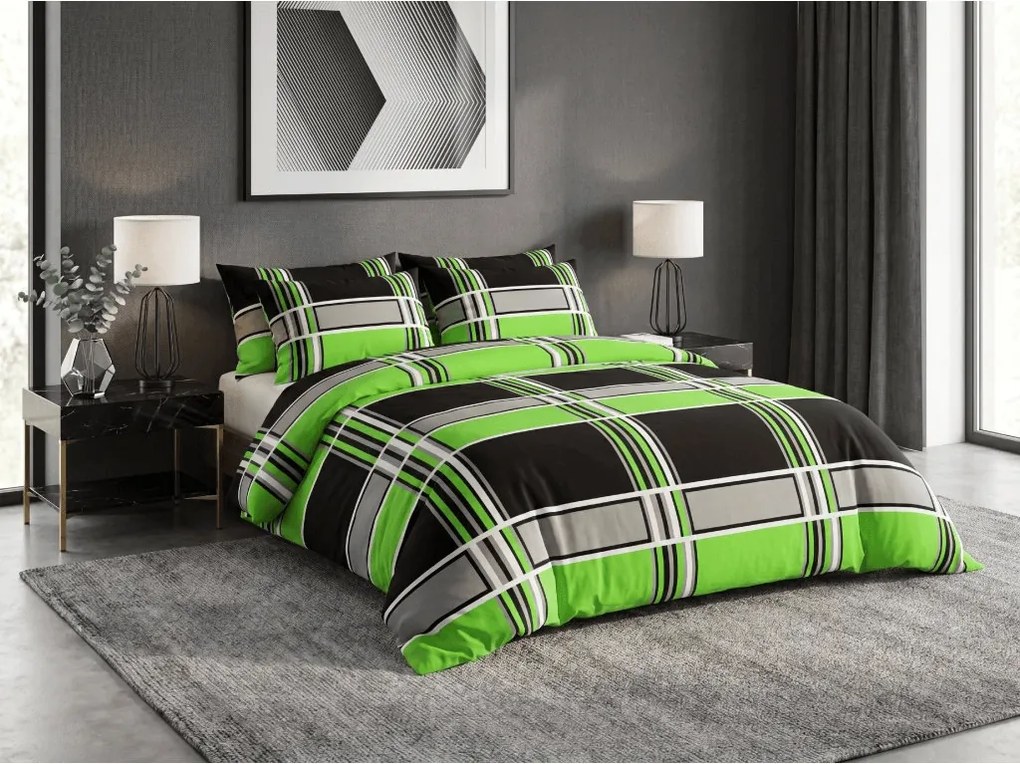 Lenjerie de pat din policoton KARO POLY verde Dimensiune lenjerie de pat: 70 x 90 cm | 140 x 200 cm