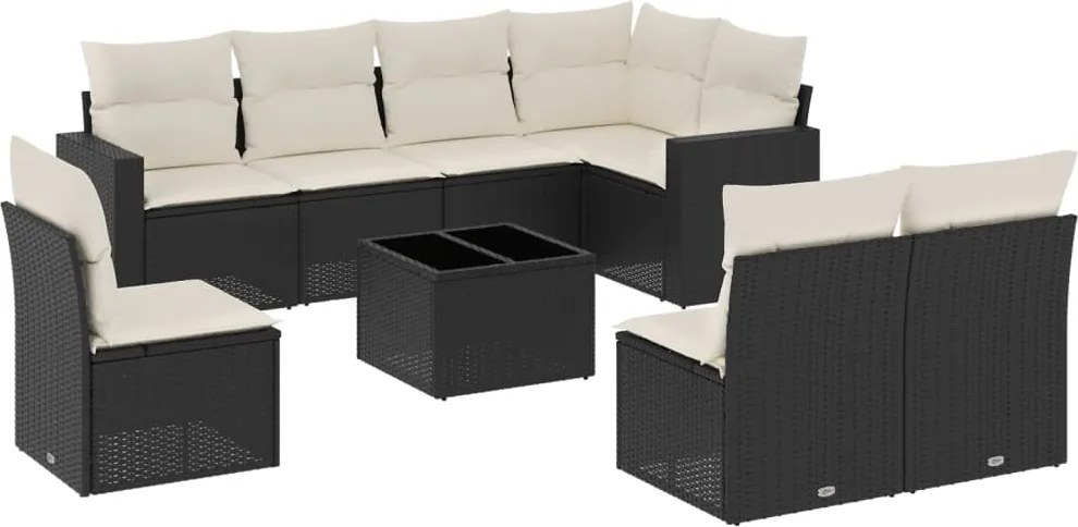 vidaXL Set mobilier de grădină cu perne, 9 piese, negru, poliratan