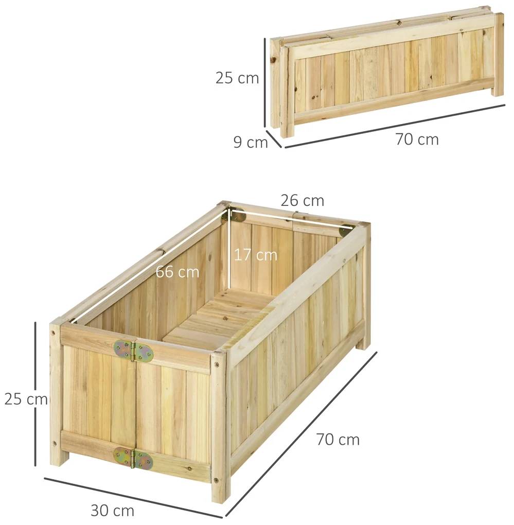 Outsunny Jardinieră Pliabilă Lemn pentru Exterior, Etanșă cu Bază Drenaj, 70x30x25 cm | Aosom Romania