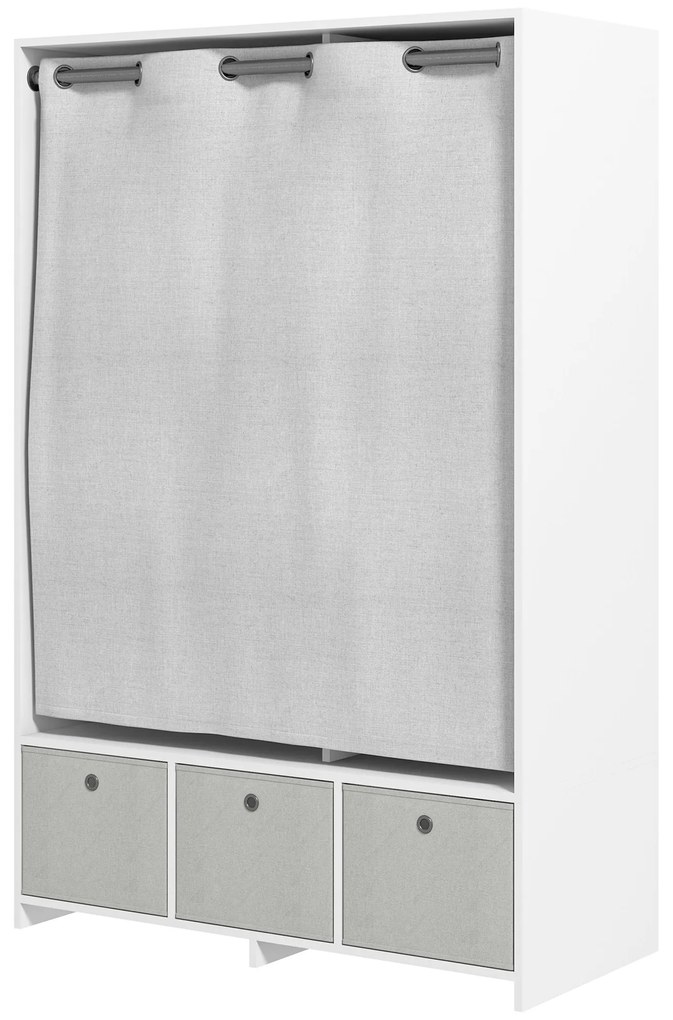 HOMCOM Dulap pentru haine dulap de depozitare cu bară cortină 3 sertare din material textil detașabile 105 x 48 x 160 cm alb | Aosom Romania