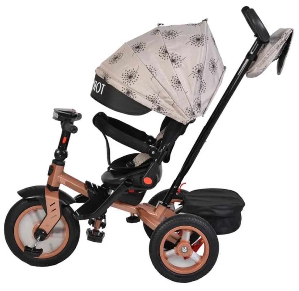 Tricicleta cu copertina Novokids™ Tornado , Cu melodii si lumini, Roti gomflabile din cauciuc, Pozitie somn, Scaun reversibil cu invartire 360 grade