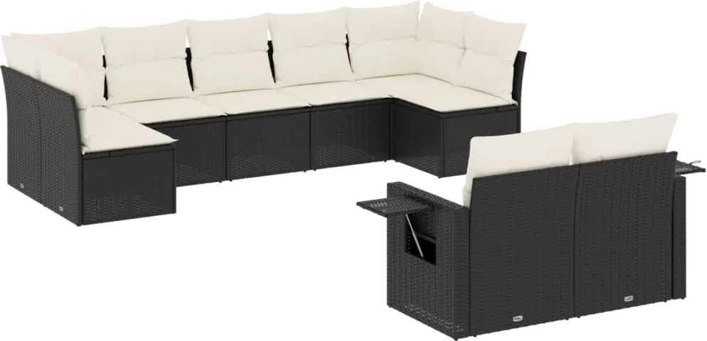 vidaXL Set mobilier de grădină cu perne, 9 piese, negru, poliratan