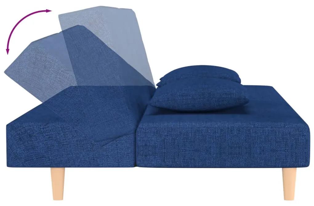 Canapea extensibila cu 2 locuri, 2 perne, albastru, textil Albastru, Fara scaunel pentru picioare Fara scaunel pentru picioare