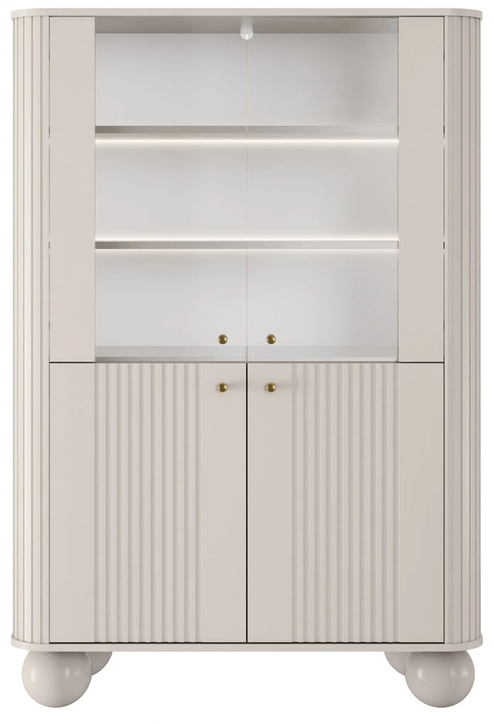 Vitrină cu patru uși Vesper 103 cm - cașmir / mânere aurii / picioare sferice