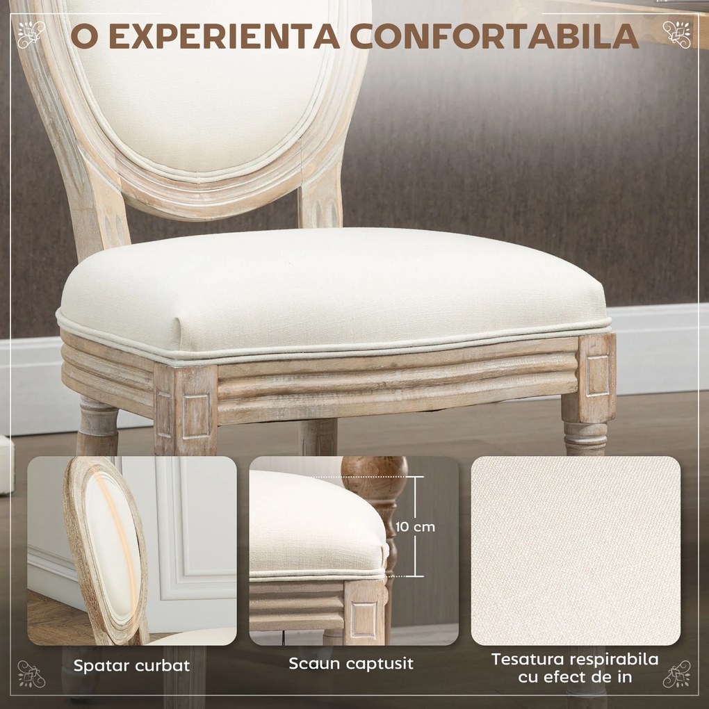 HOMCOM Set 2 Scaune Capitonate Vintage, Design Elegant, pentru Living sau Sufragerie, Albe | Aosom Romania