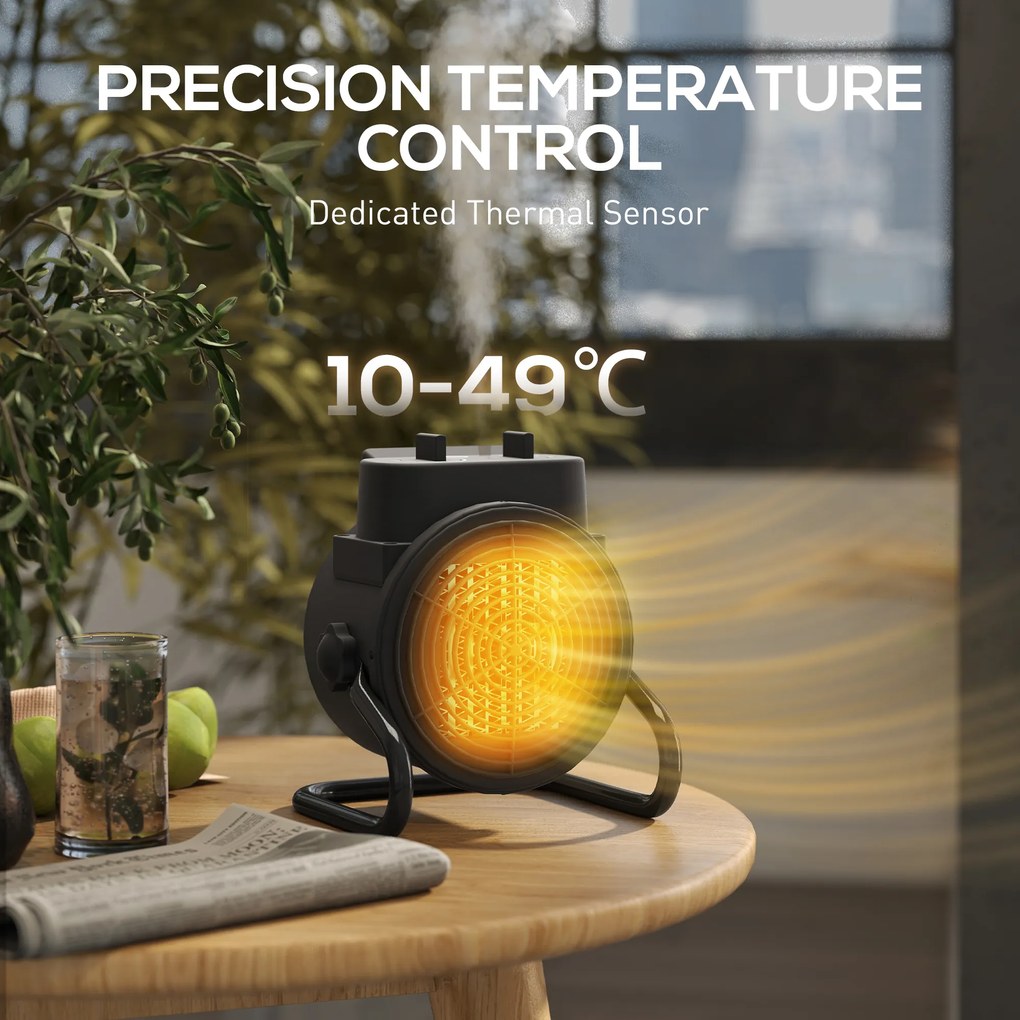 HOMCOM Încălzitor electric reglabil cu 3 moduri, 21.5x15.8x22 cm, Negru | Aosom Romania