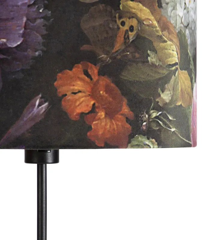 Lampă de podea neagră cu abajur din catifea cu flori 35 cm - Parte