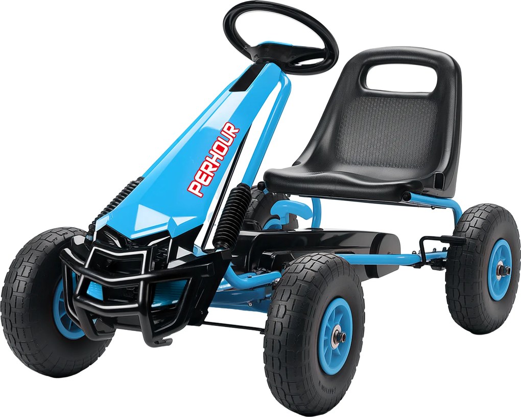 AIYAPLAY Gokart cu pedale pentru copii, scaun reglabil pe înălțime, roți EVA, frână, ambreiaj, 3-8 ani, Albastru | Aosom Romania