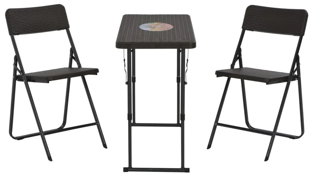 44556 vidaXL Set mobilier de bistro pliabil 3 piese maro HDPE aspect ratan