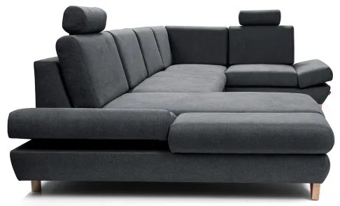 Colțar extensibil tapițat AVESTA, în formă de U, antracit, cu spațiu de depozitare