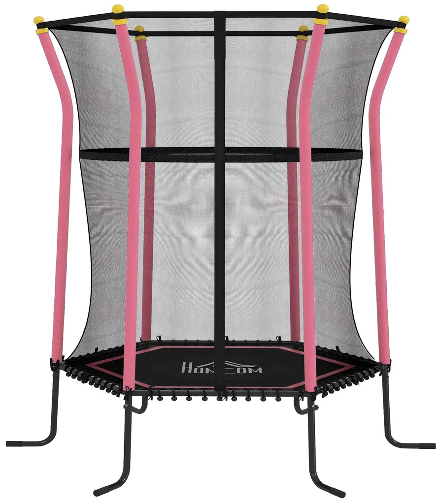 HOMCOM Trambulină Elastică pentru Copii 3-10 Ani cu Intrare cu Fermoar și Bare Căptușite, Ø163,5x190 cm, Roz | Aosom Romania
