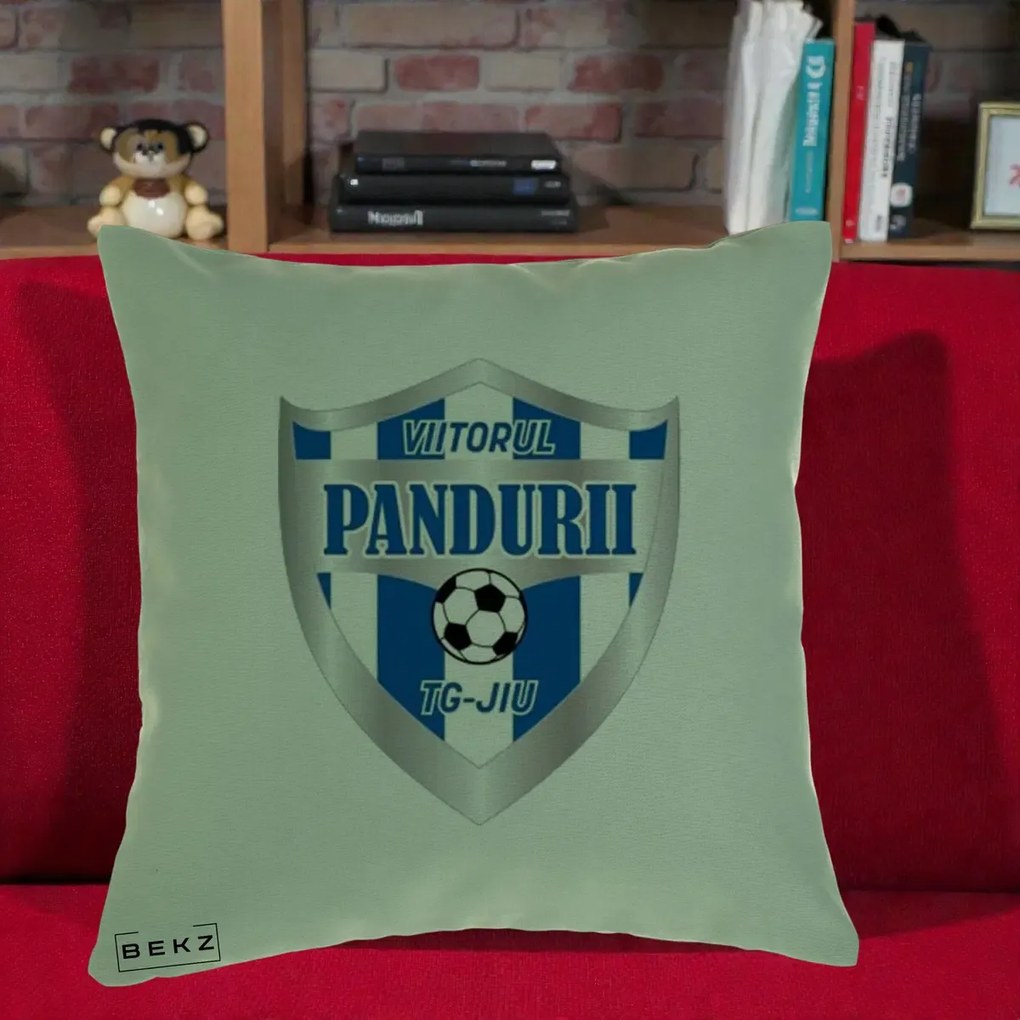 Perna Personalizata Pandurii Targu Jiu Fotbal, 40x40 cm, Verde, Husa Detasabila, Perna Inclusa, BEKZ®