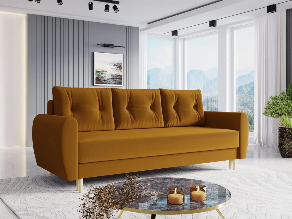 Canapea extensibilă Keklat (muștar) (cu sp. depozitare). Promo -16%. 1105554