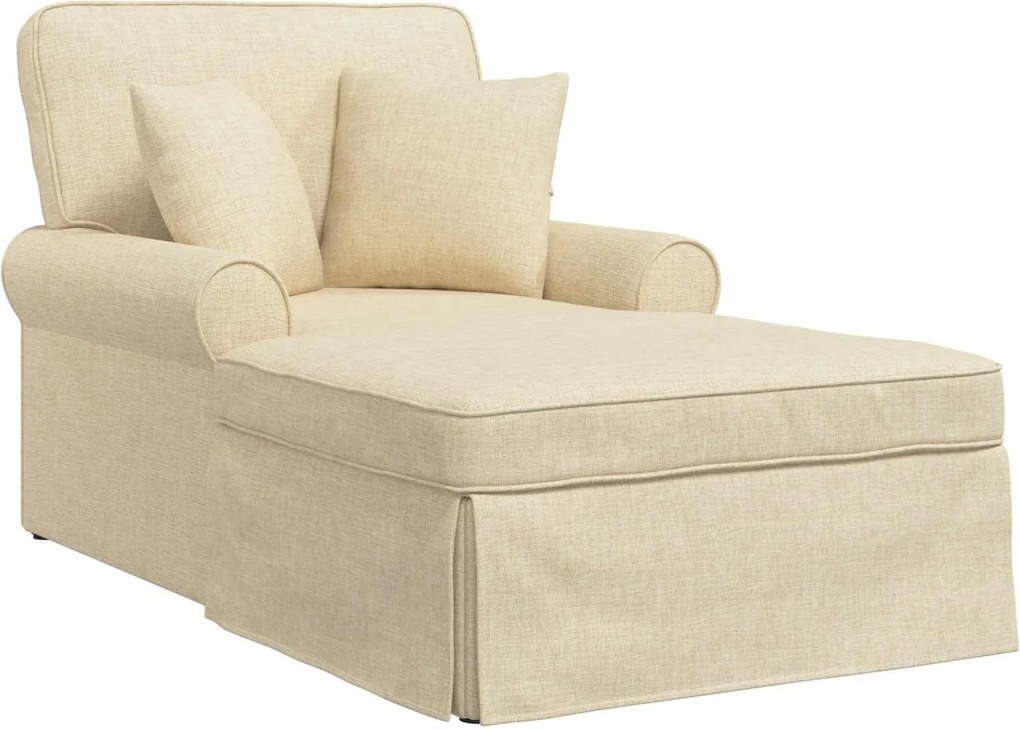 vidaXL Chaise Lounge cu fustă cu pernă cu pernă 3 pcs Crem țesătură