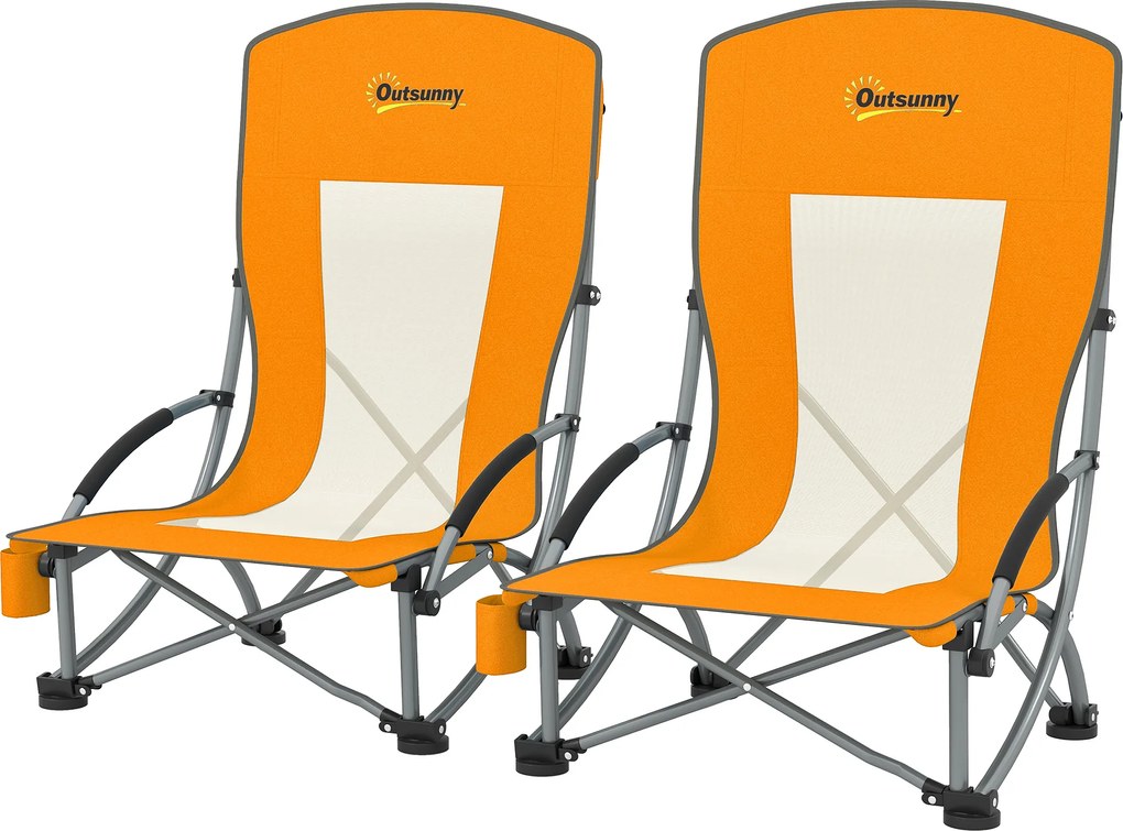 Outsunny Set de 2 scaune de plajă pliabile scaune de camping pliante ușoare sac de transport suport pentru pahare 70 x 58 x 79 cm portocaliu | Aosom Romania