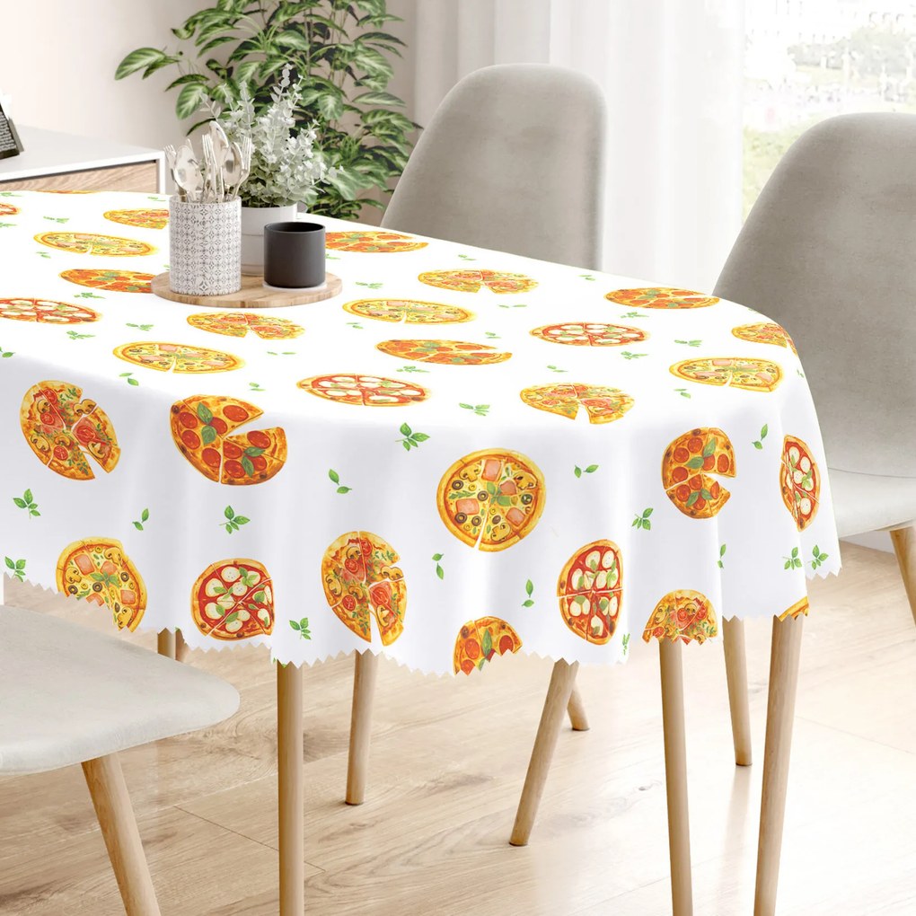 Goldea față de masă teflonată - pizza delicioasă - ovală 120 x 160 cm