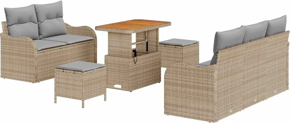 vidaXL Set de canapele pentru grădină cu pernă 8 pcs Bej poliratan