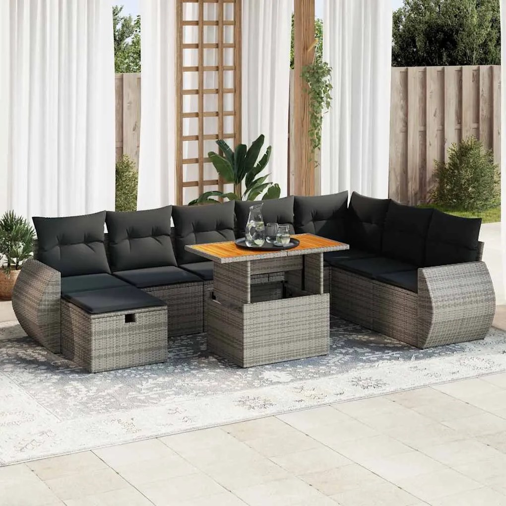 vidaXL Set canapele grădină cu perne 9 piese gri poliratan/lemn acacia