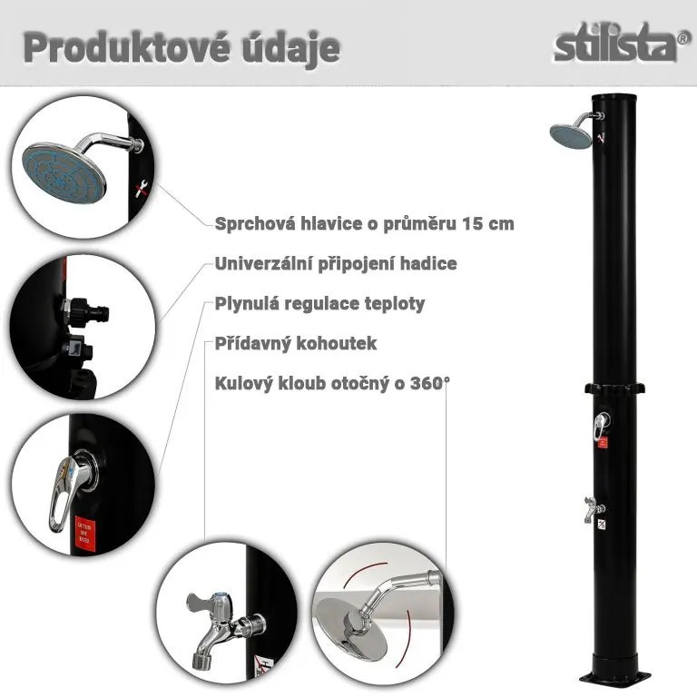 STILISTA Duș de grădină solar 35 l, negru